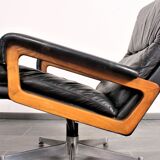 Armchair and footstool by André Vandenbeuck for Strässle in black leather