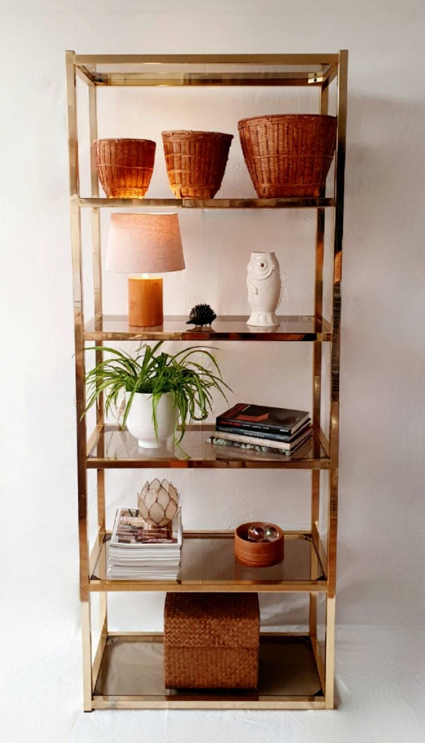 Gold and smoked glass shelf 1970