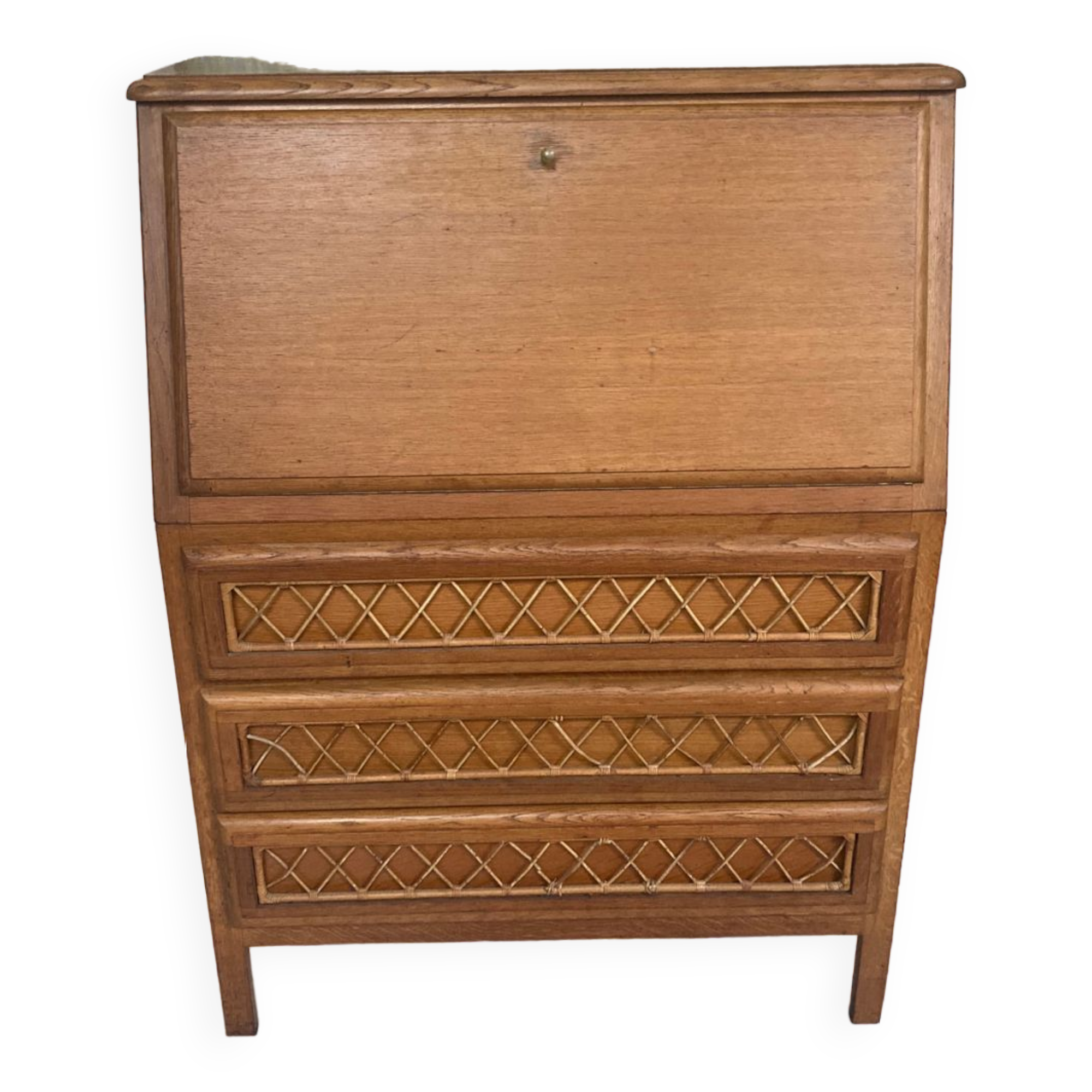 Vintage secretary in wood and rattan