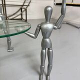80s design glass and metal coffee table with vintage metal characters