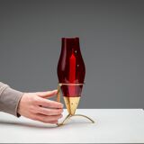 Gunnar Ander candleholder in brass, glass and rattan for Ystad Metall