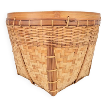 Vintage Handmade Basket in Woven Bamboo and Rattan, 1960s