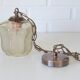 Vintage copper pendant light / amber glass and rustic chain hanging lamp