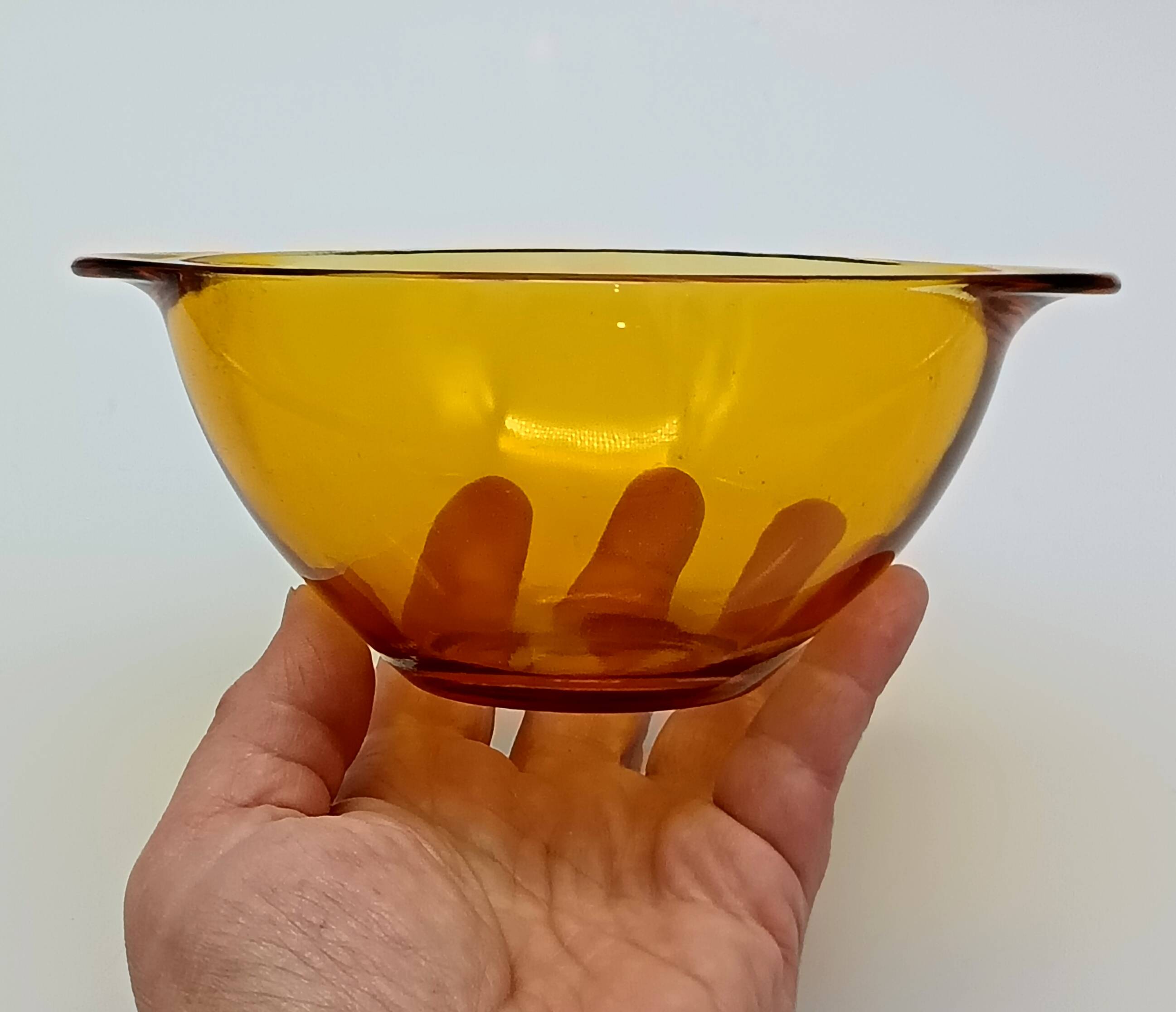 3 large emerald green tempered glass ear bowls VERECO France 1970