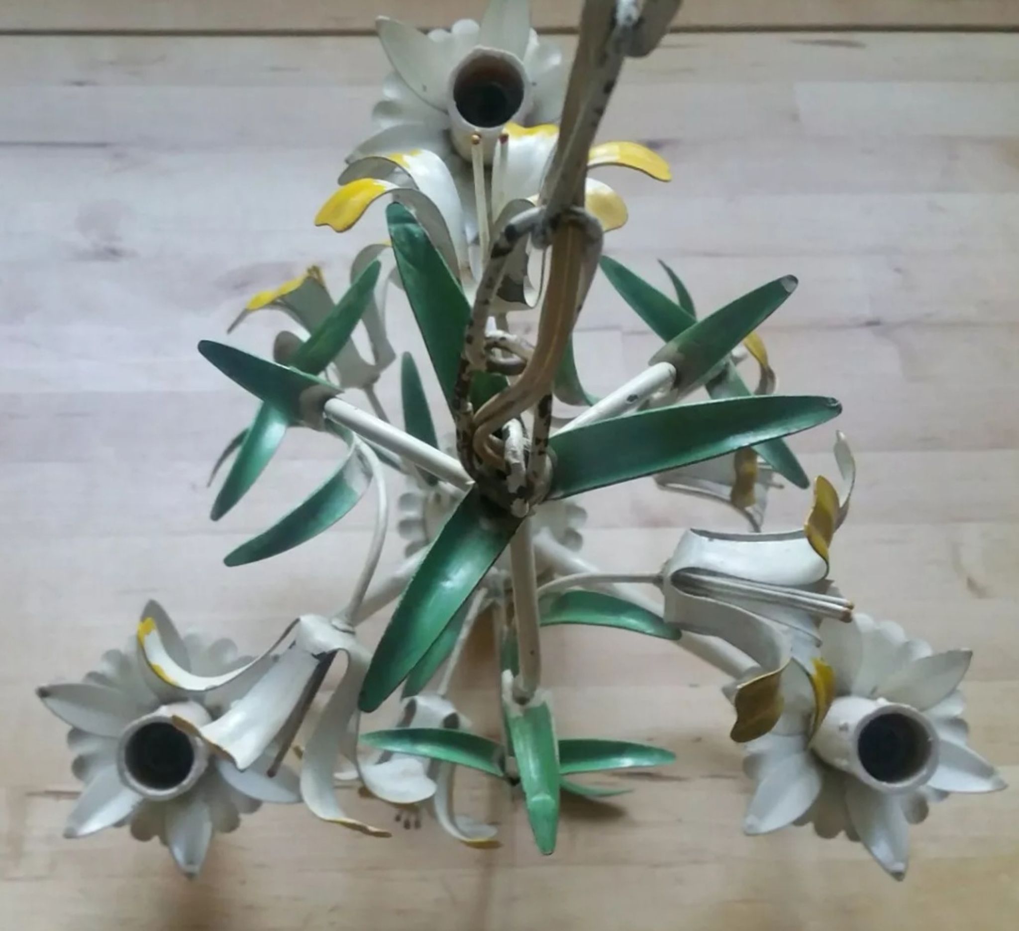 Lustre vintage tôle peinte à fleurs