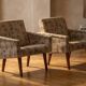 Pair of mid-century upholstered armchairs with floral fabric, Czechoslovakia, 65 × 75 × 85 cm