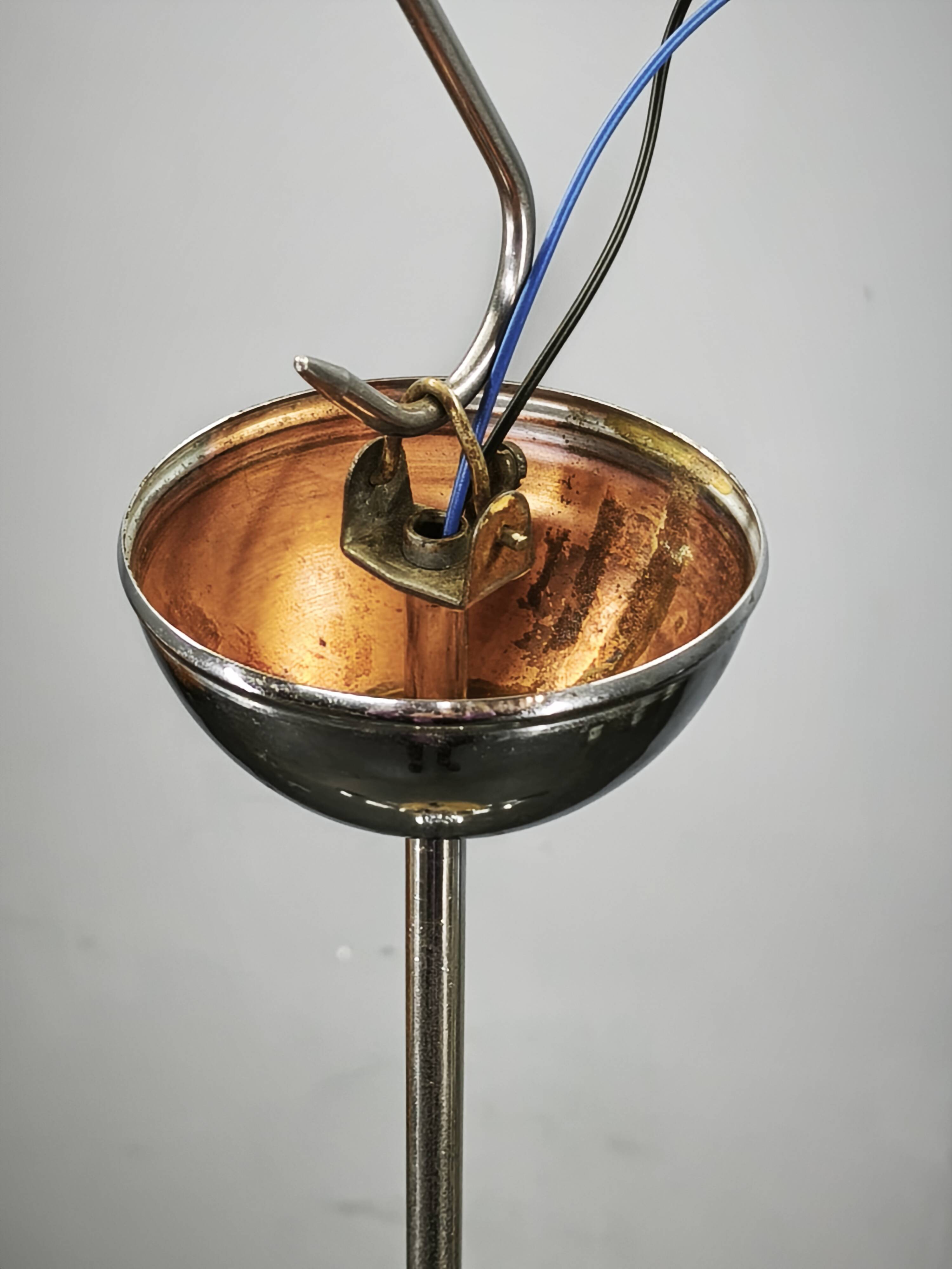 1930s Czech Art Deco Chrome and Frosted Glass Chandelier