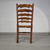 Set of 4 oak, rustic, farmhouse, ladderback dining chairs with rush seats 1960s