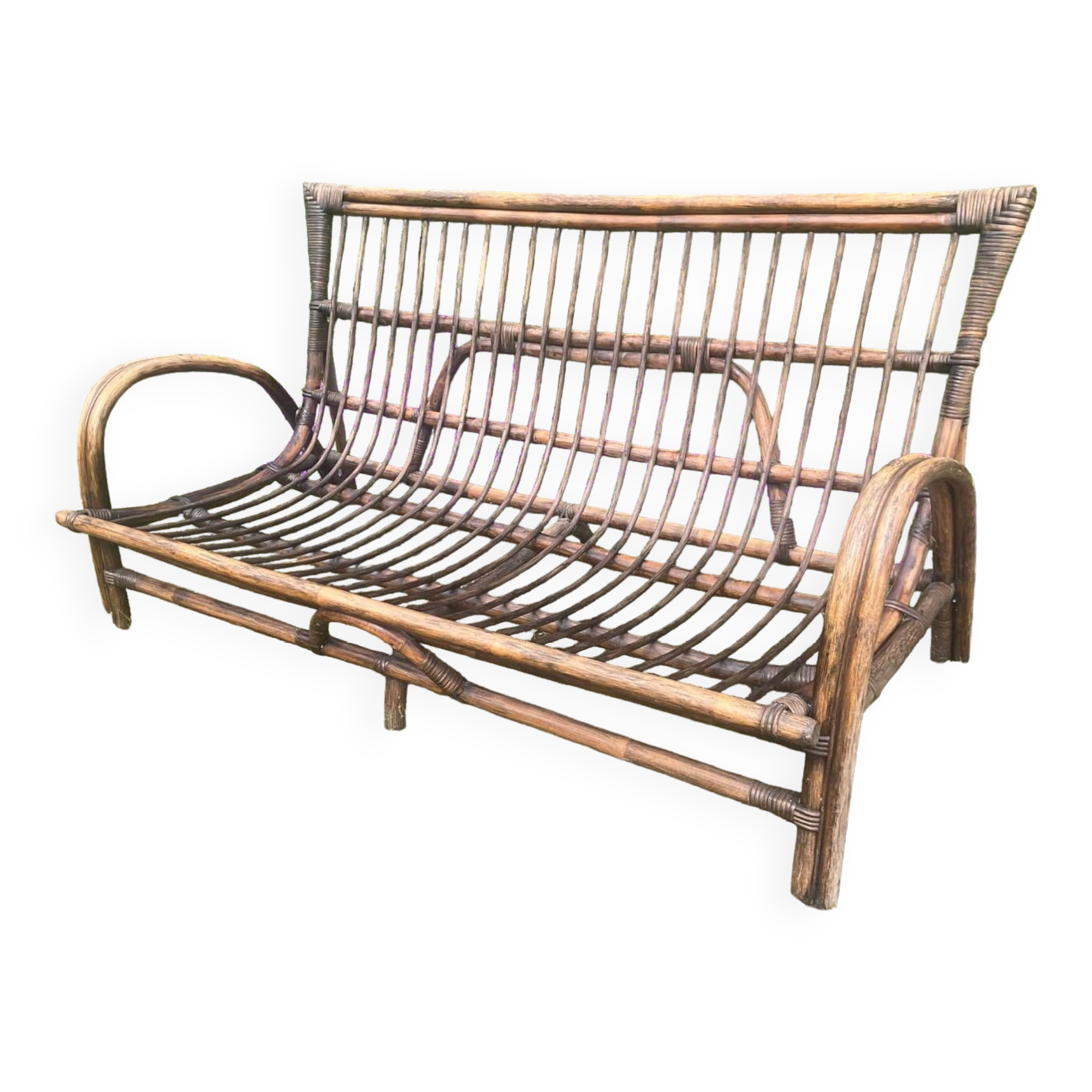 Vintage rattan bench from the 60s