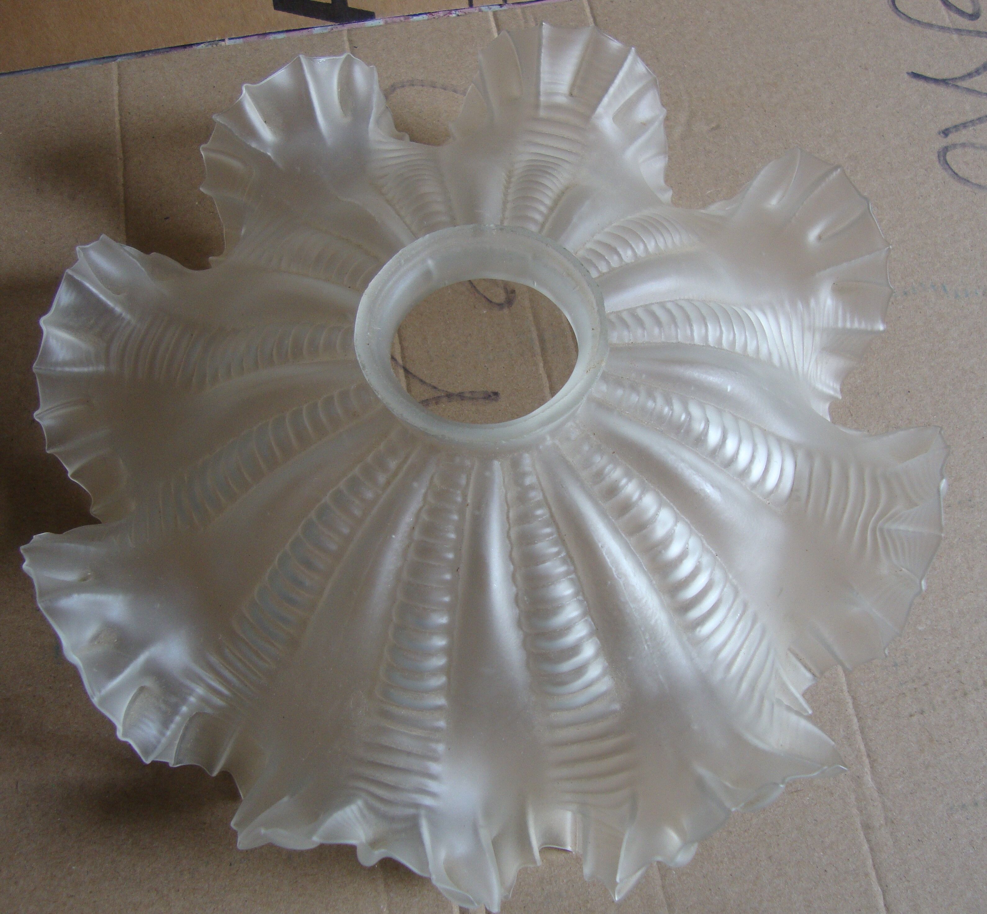 Vintage pleated glass lampshade with claw and socket.