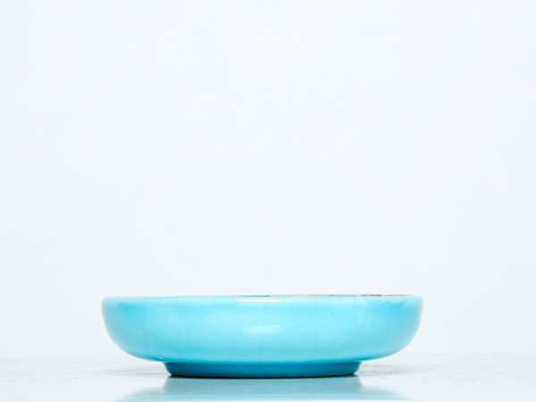 Coupelle ronde bleu turquoise Art déco Emaux de Longwy 1950
