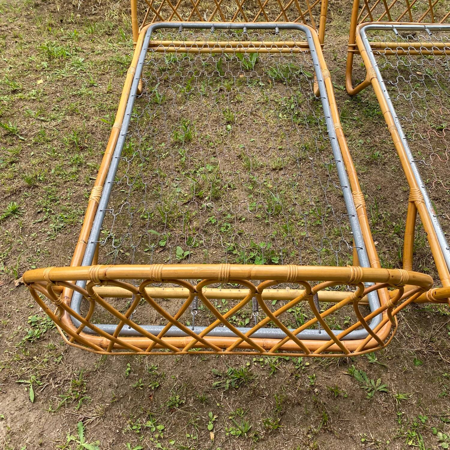 Pair of single rattan beds, 1960s