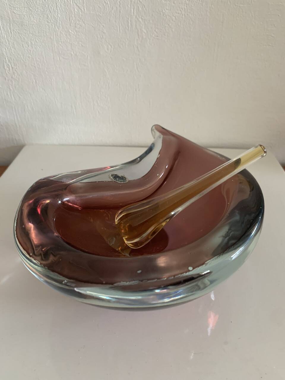 Vintage ashtray, Murano Sommerso, with pestle and label, circa 1960s