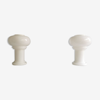 Set of 2 white glass mushroom table lamps, eighties