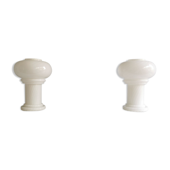 Set of 2 white glass mushroom table lamps, eighties