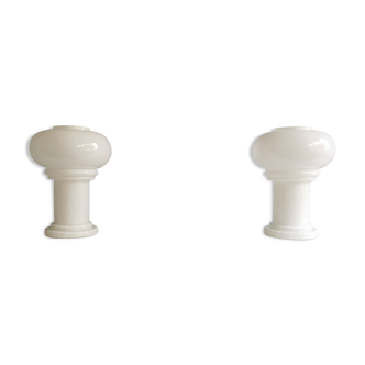 Paire de lampes champignon de verre blanc, 1980
