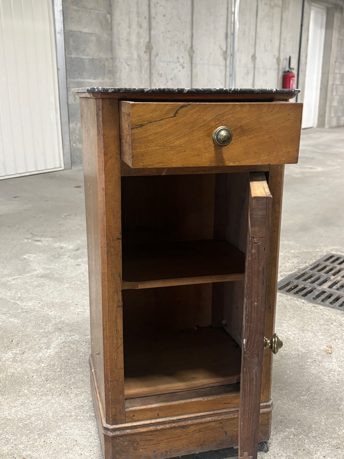 Wood and marble bedside table