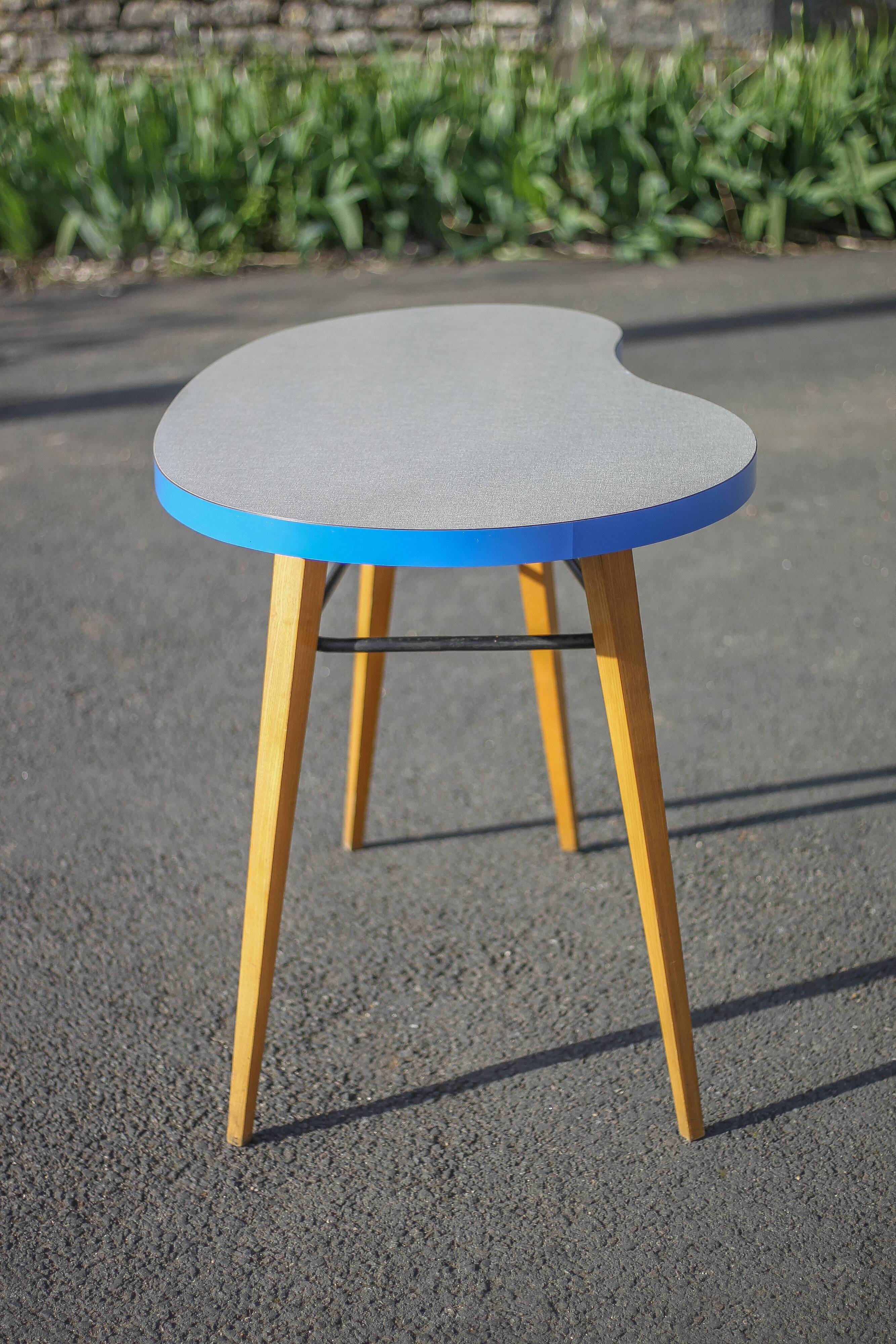 Formica bean table and compass feet, office table, side table, vintage table, 60's