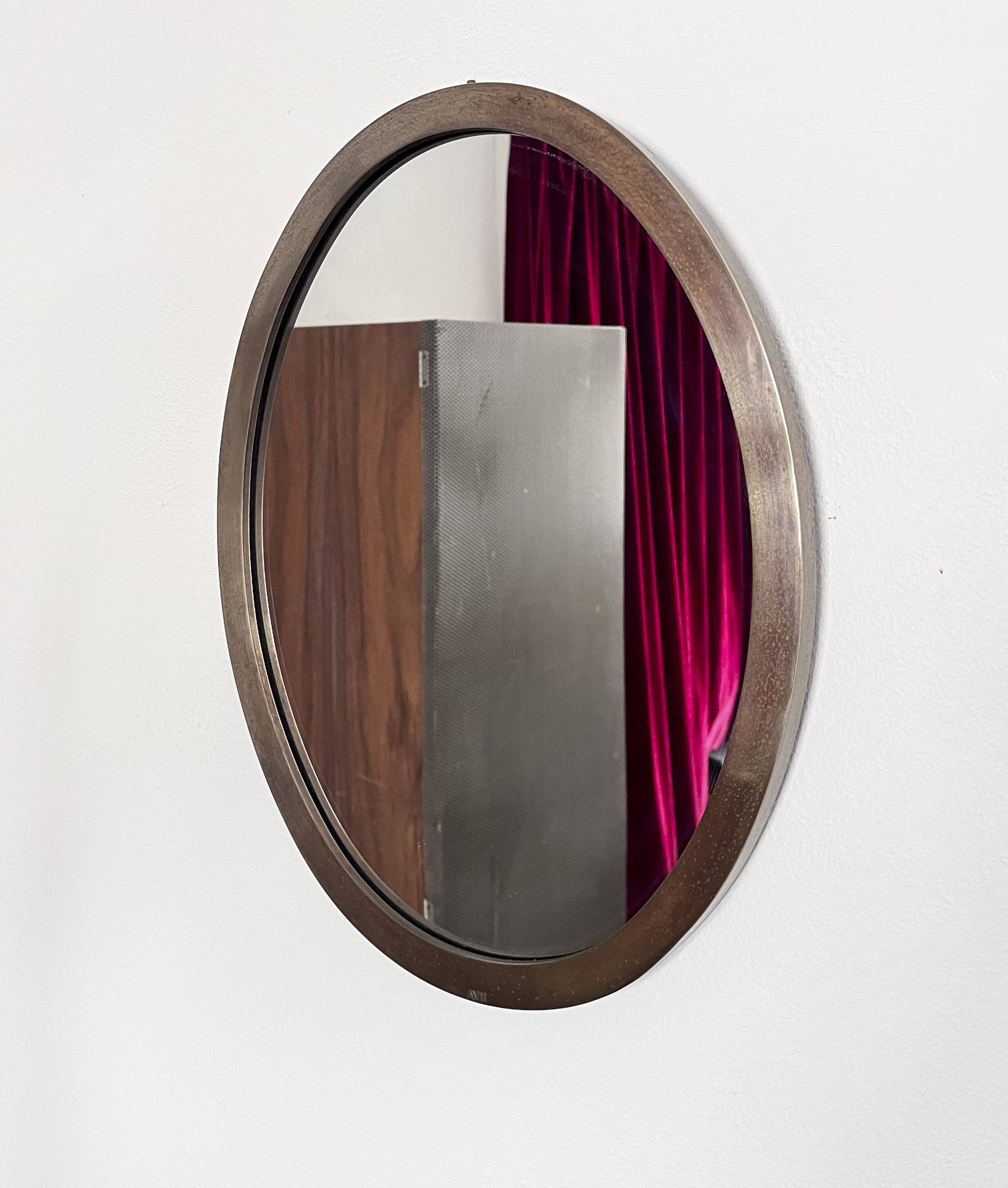 Oval Patinated Bronze Mirror 1950