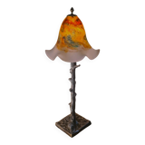 large American art deco steel patina lamp, 64x24 tulip signed max elec ok set to French standard