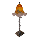 large American art deco steel patina lamp, 64x24 tulip signed max elec ok set to French standard