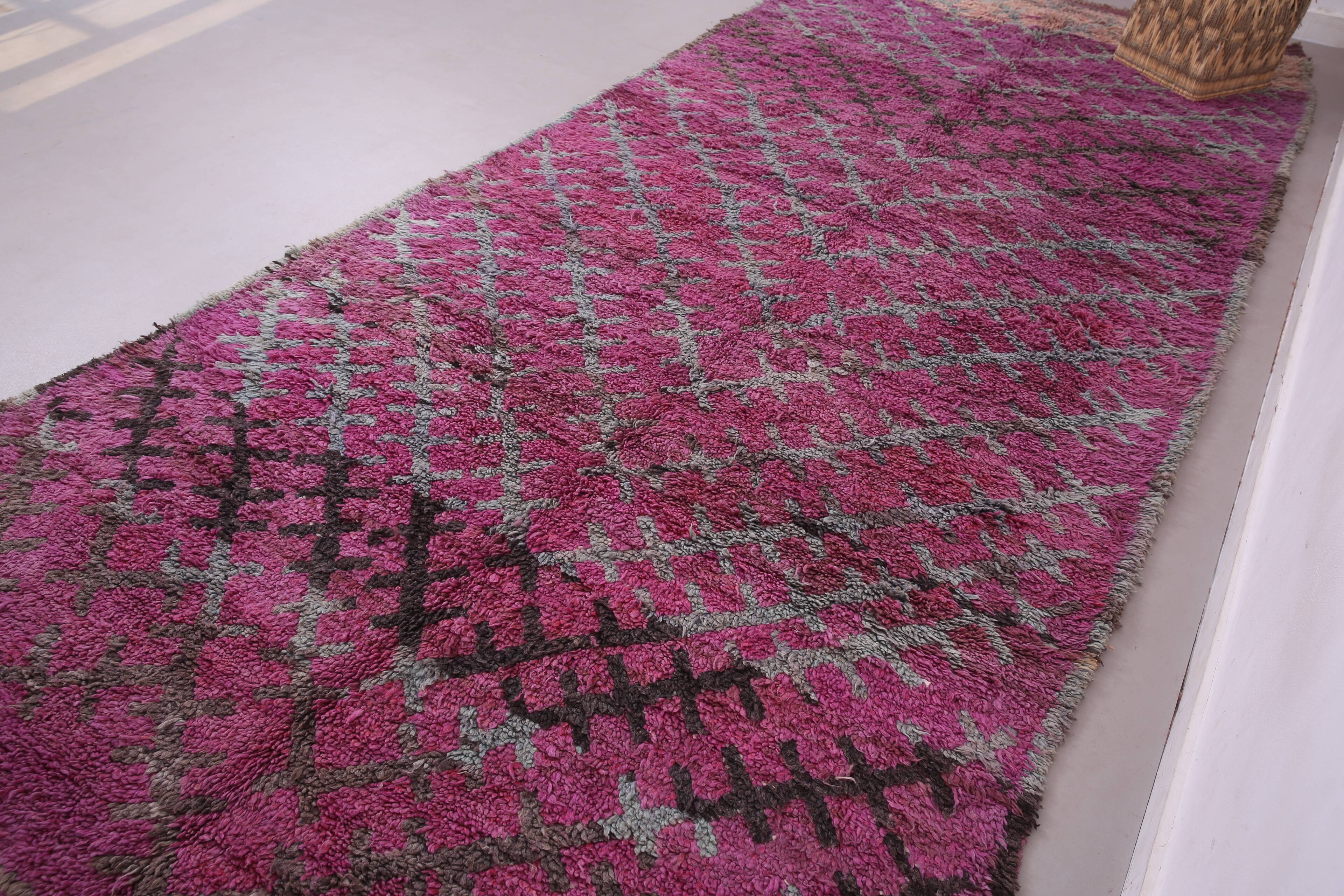 Purple Vintage Moroccan Rug 185 x 437 cm - Large Berber Wool Rug Handmade