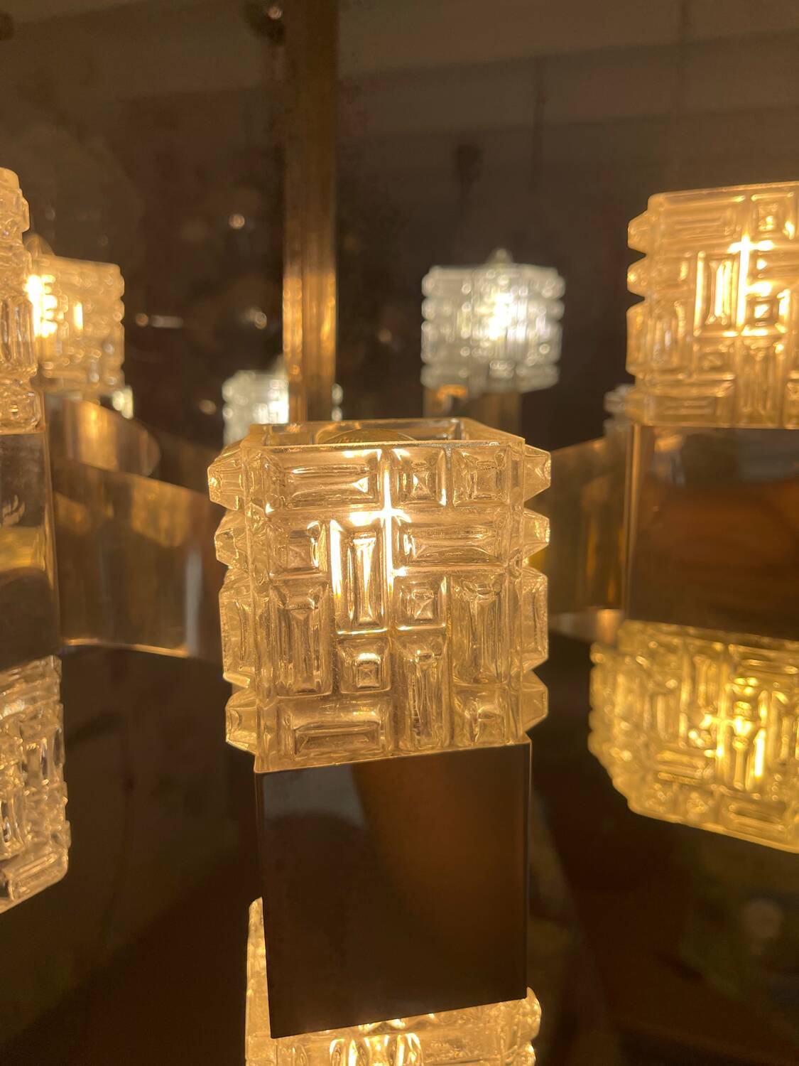 Sciolari 16-light glass and chrome chandelier, Italy 1970