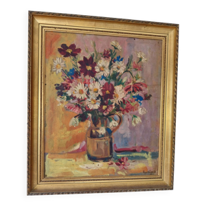 Tableau bouquet de fleurs - jean