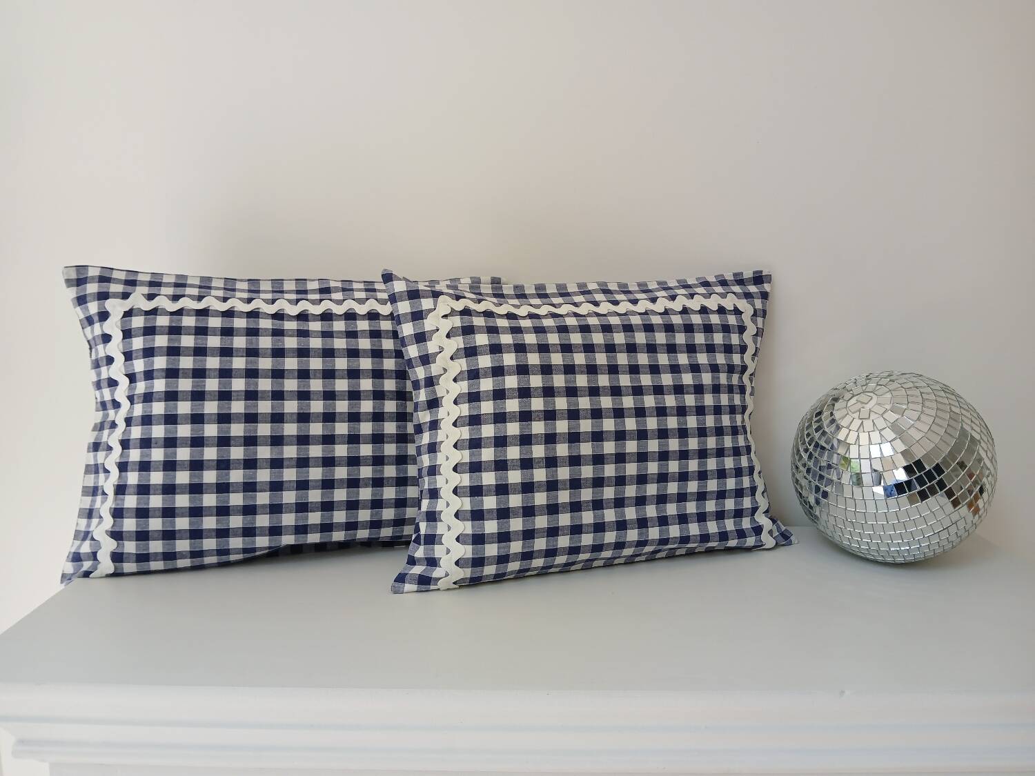 Set of 2 vintage cushions, blue gingham