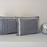 Set of 2 vintage cushions, blue gingham