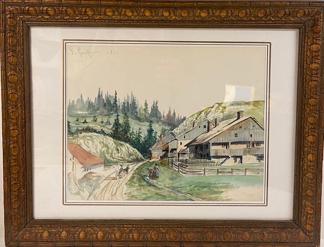 Old painting, mountain landscape in the Jura, nineteenth century