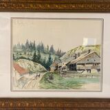 Tableau ancien, paysage de Montagne dans le Jura, XIX siècle