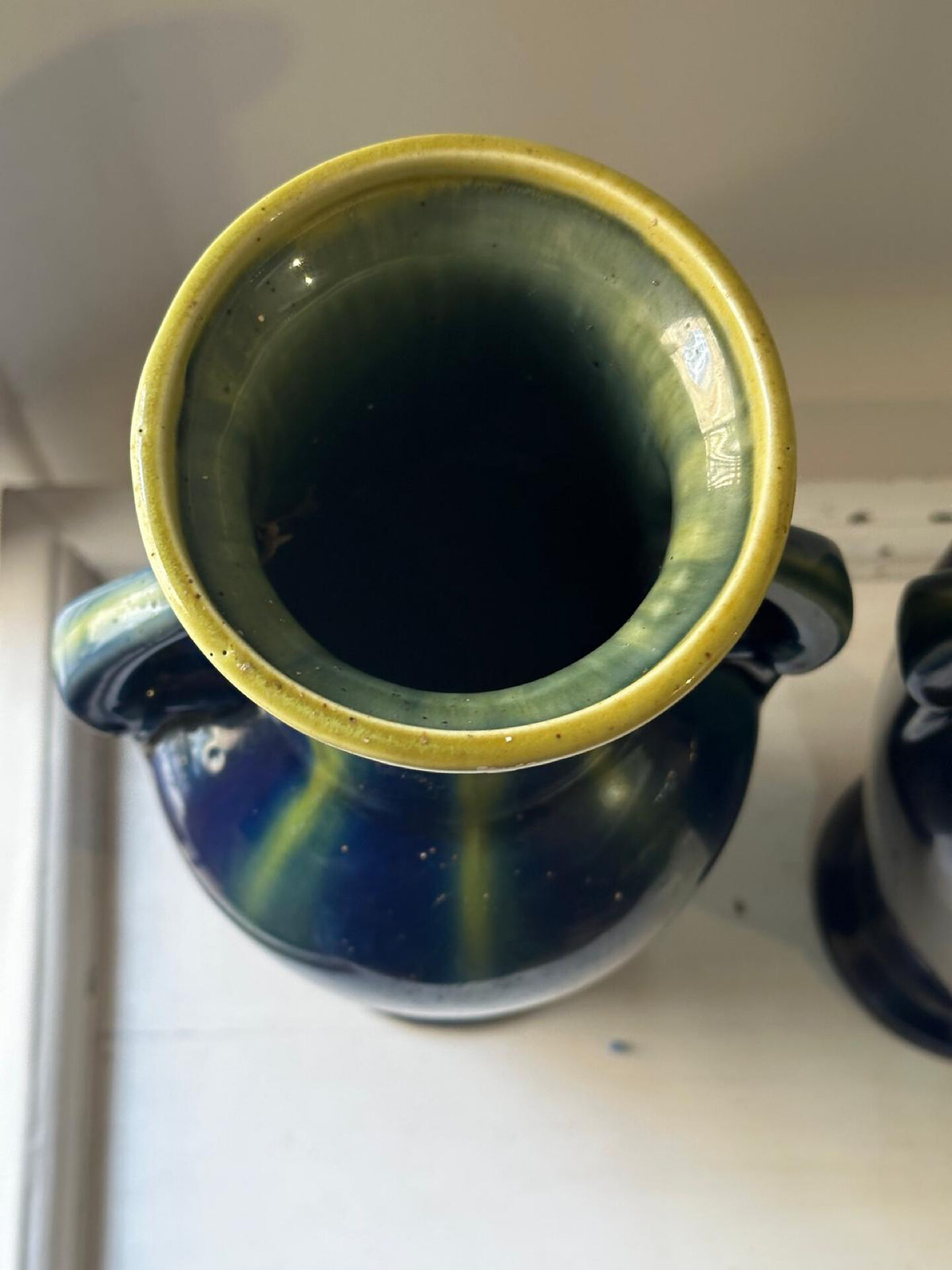 Pair of amphora vases Saint-Clément, glazed ceramic in blue and green.