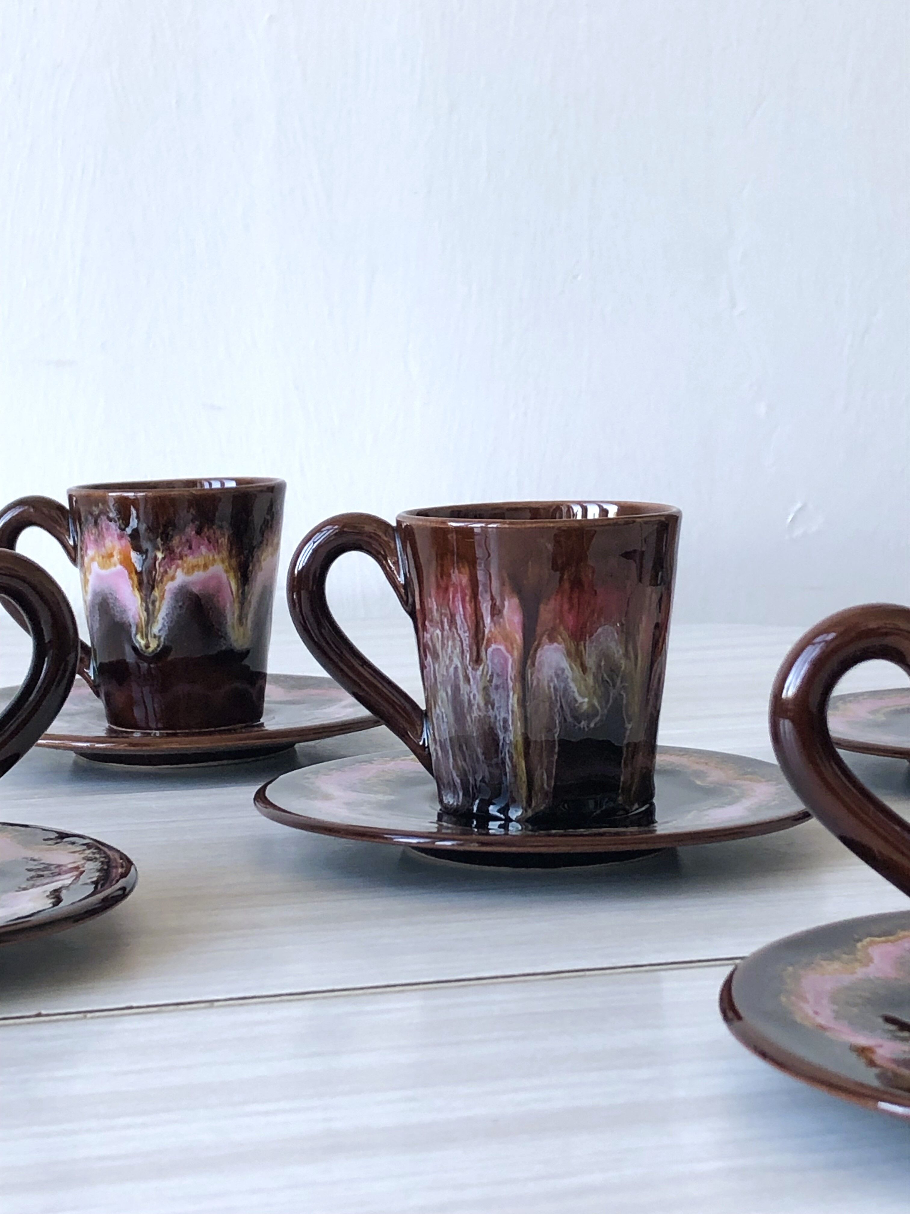 Vallauris coffee cups and bowls Pink and brown