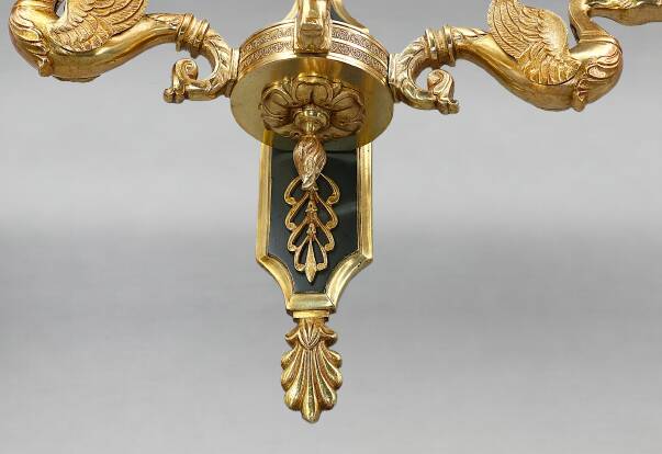 Pair of gold bronze wall lights in Empire style with three lights "Lucien Gau"