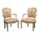 Paire de fauteuils de style Louis XV – Bois sculpté, doré et tissu brocart