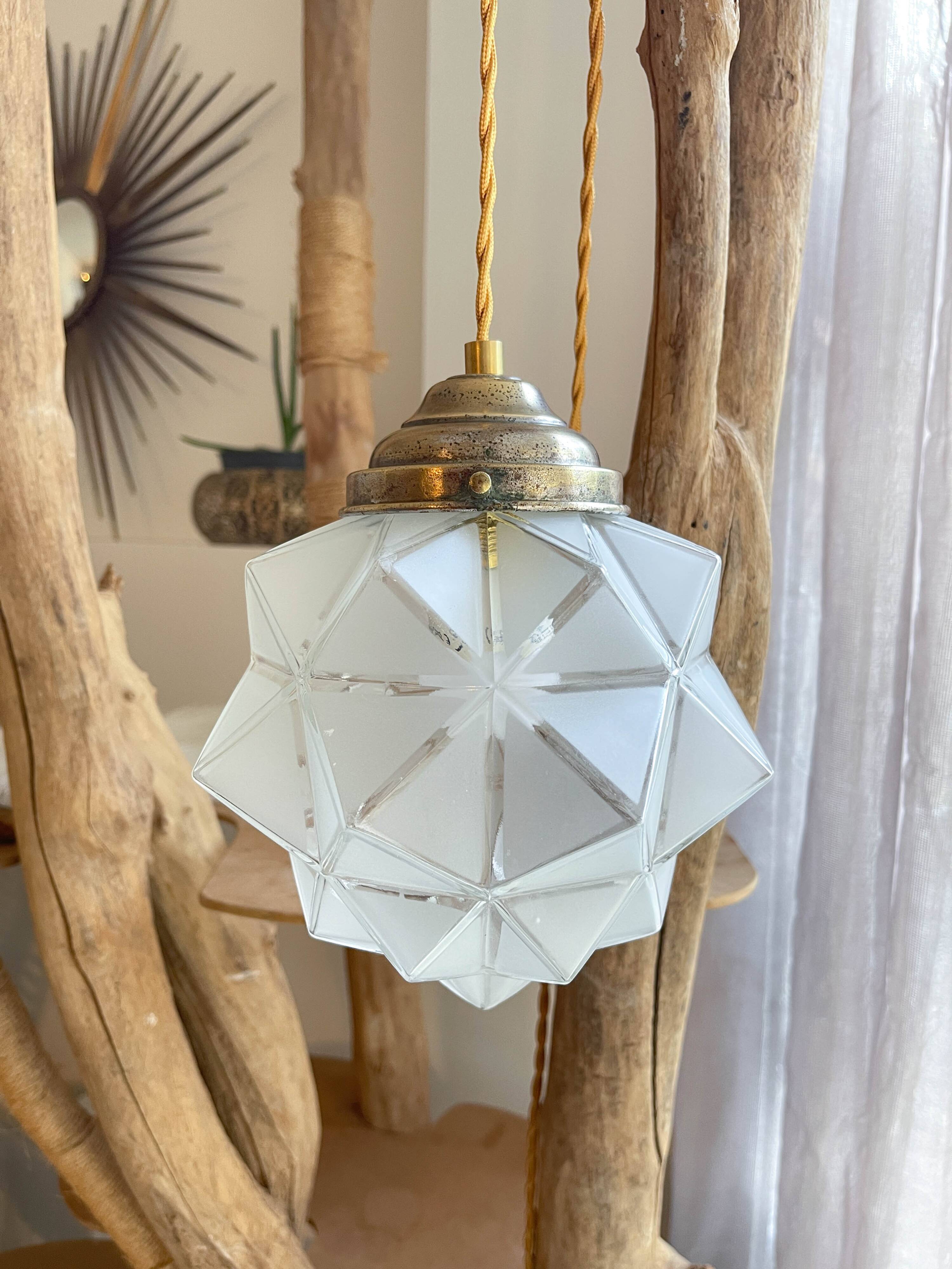 Vintage frosted glass lamp, Art Deco star shape, customizable