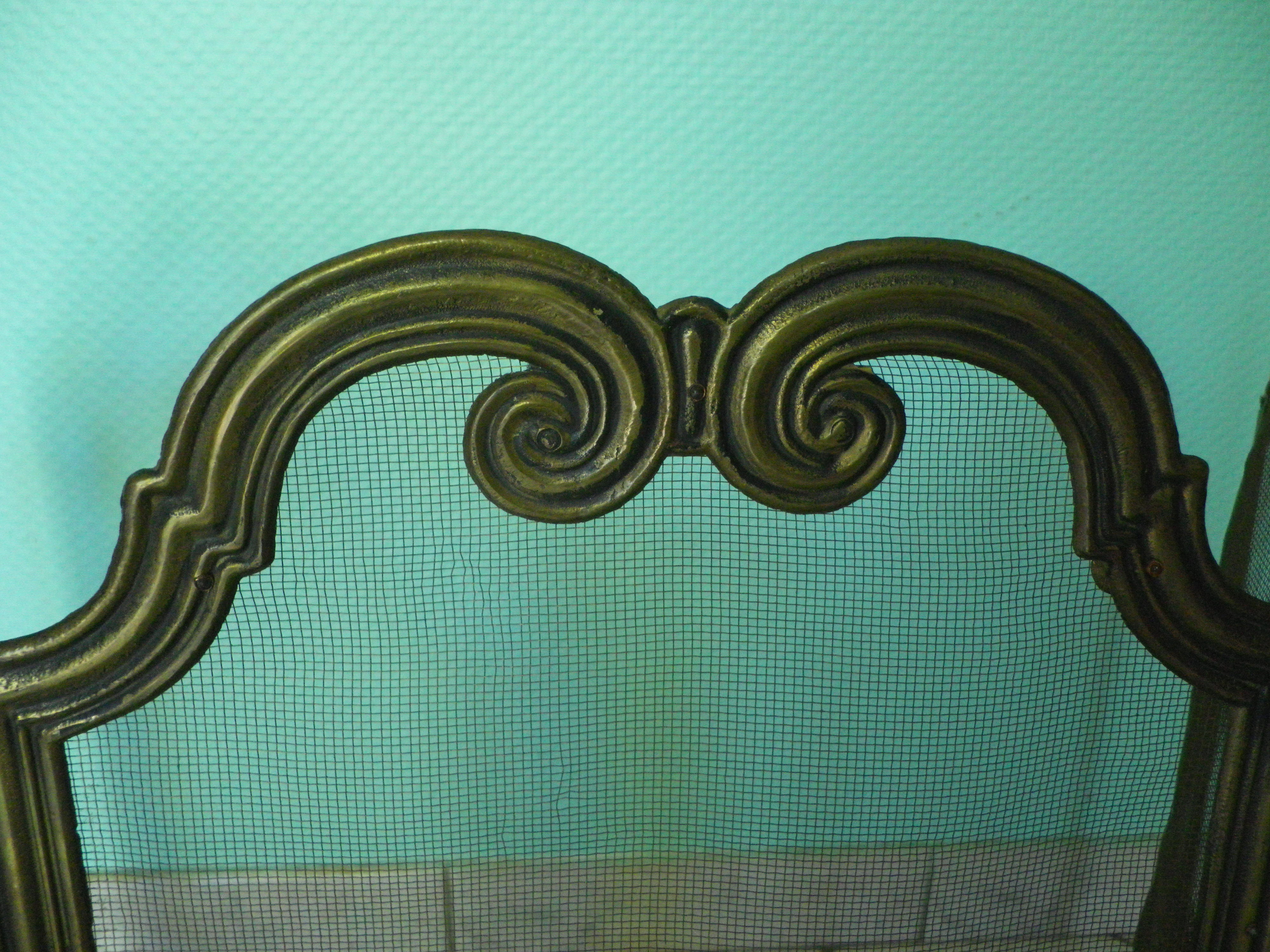 Old solid brass chimney fire barrier, 3 shutters, 2 handles