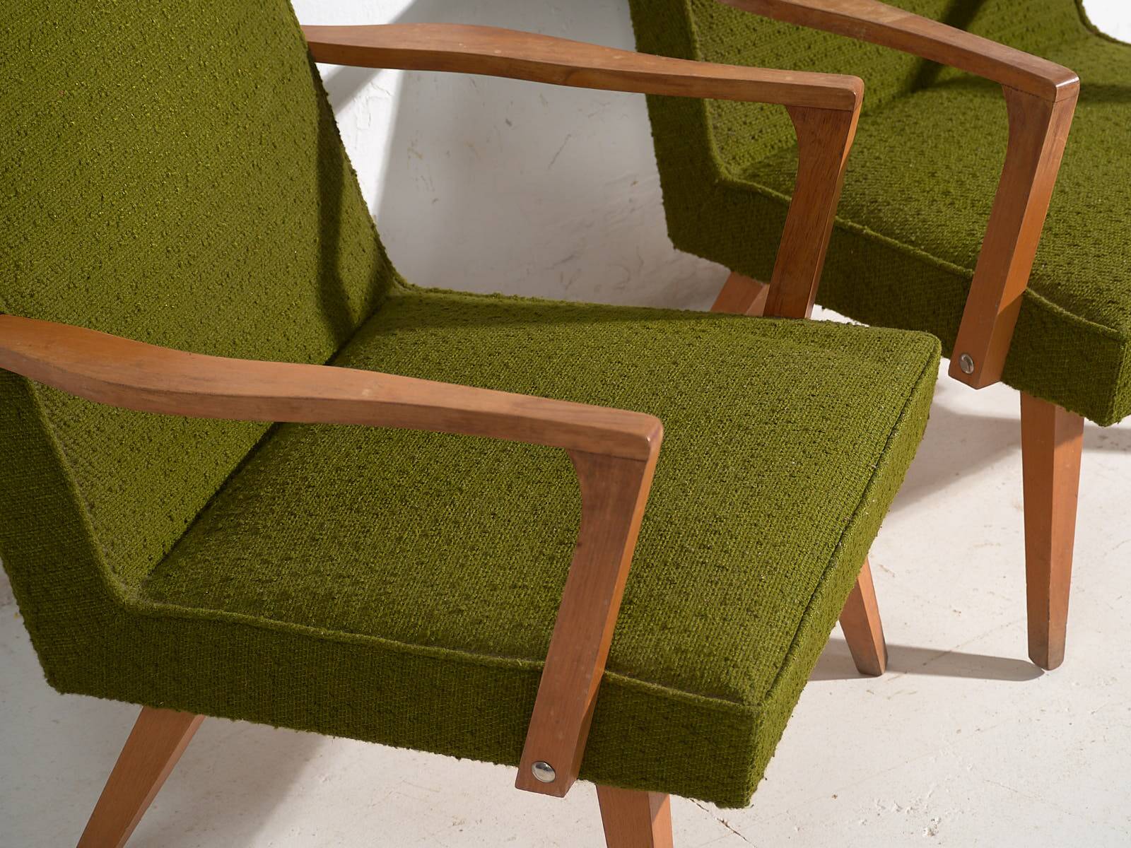 2 green armchairs, circa 1950
