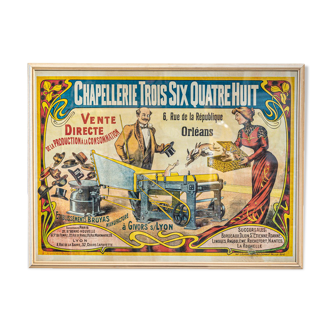 Ancienne affiche publicité chapellerie Orléans 1900