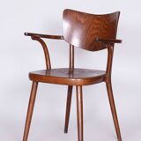Original ArtDeco Beech Chair with Armrests by Ton, Radomir Hofman, Czechia, 1940s