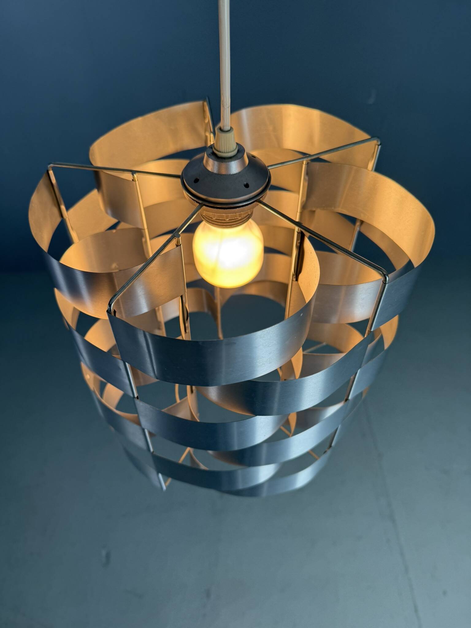 Max Sauze aluminum pendant lamp, mid-century modern, France, 1970s