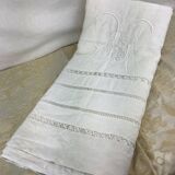 Old linen sheet with monogram embroidery
