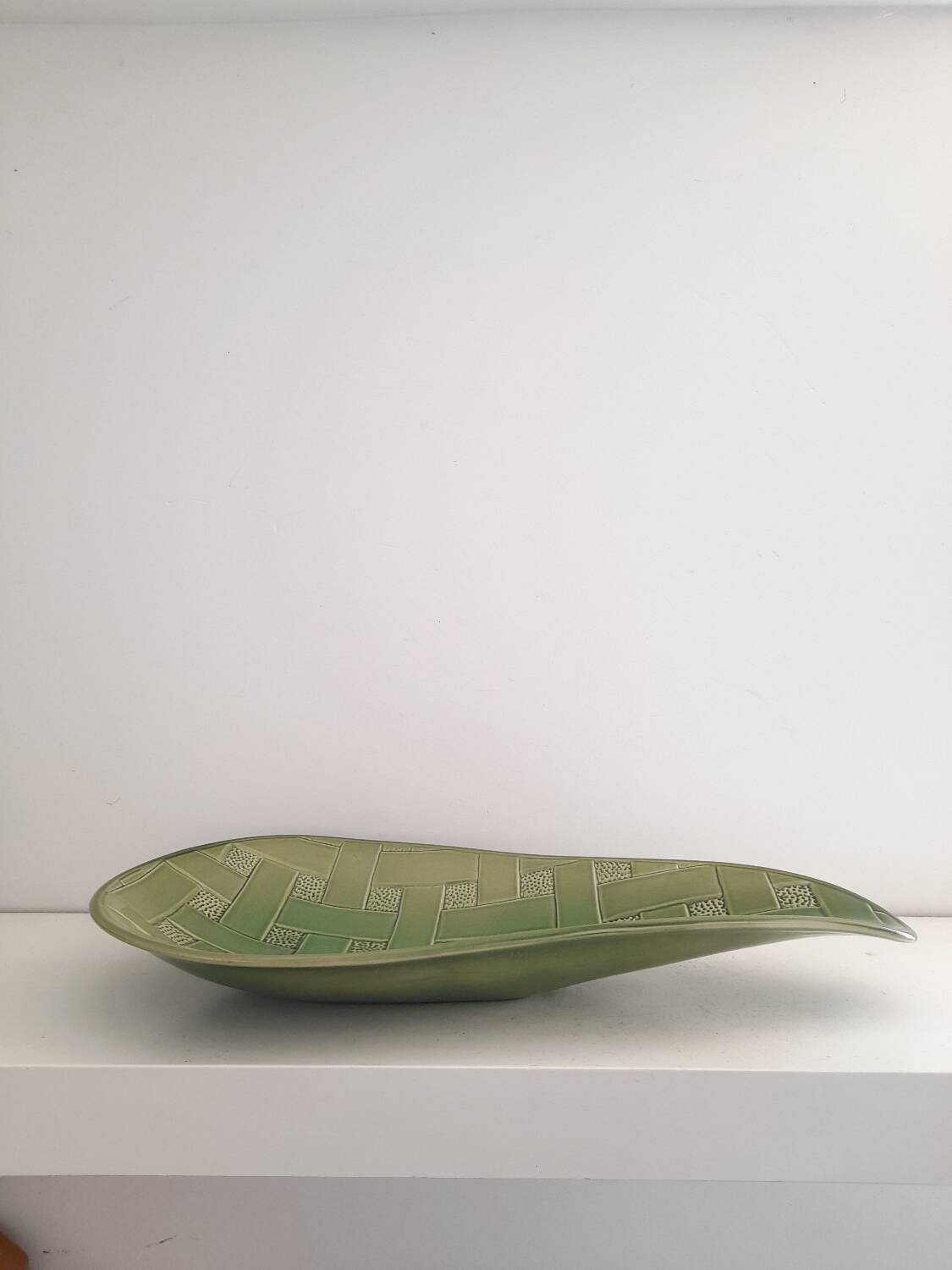 Large olive green Keralux Boch earthenware dish