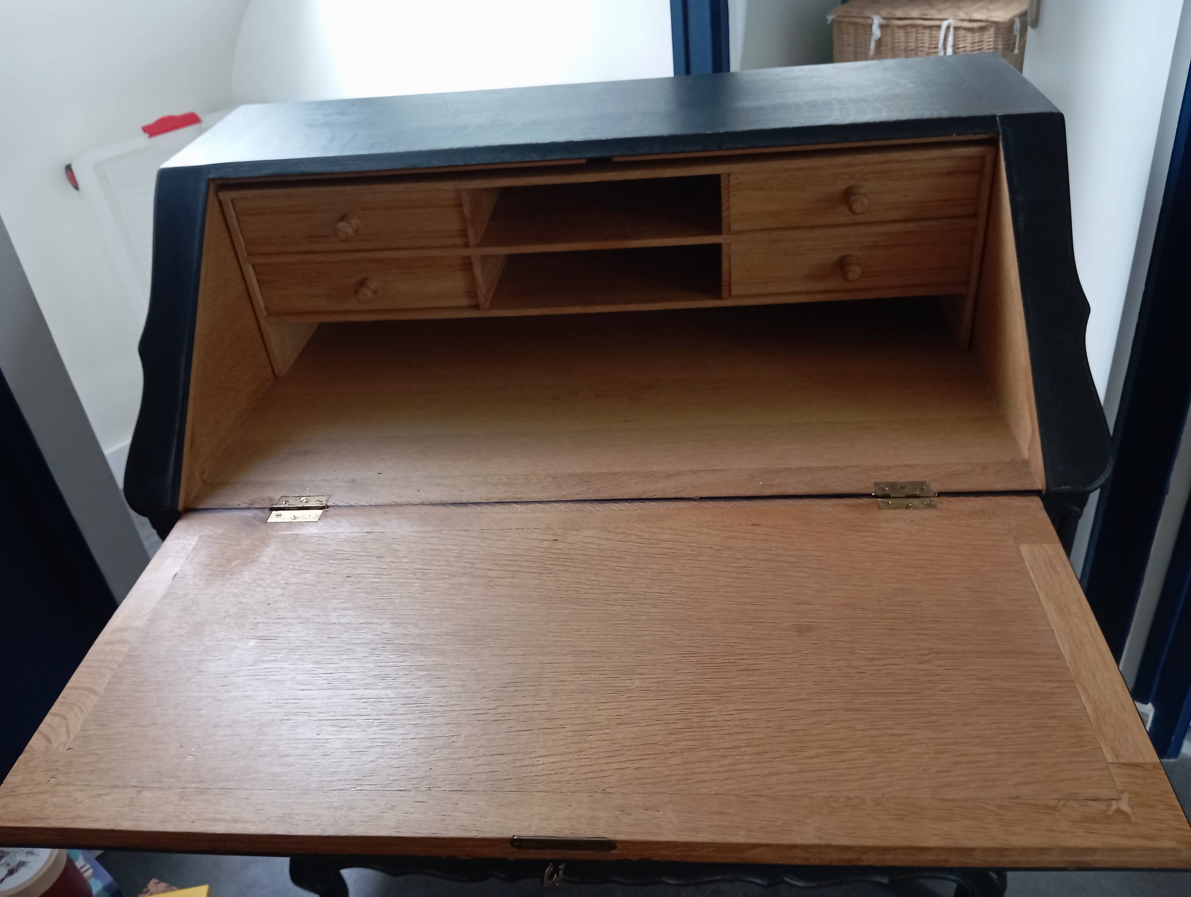 Black redesigned donkey-back style secretary desk