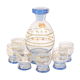 Carafe and 6 blue glasses