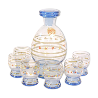 Carafe et 6 verres bleus