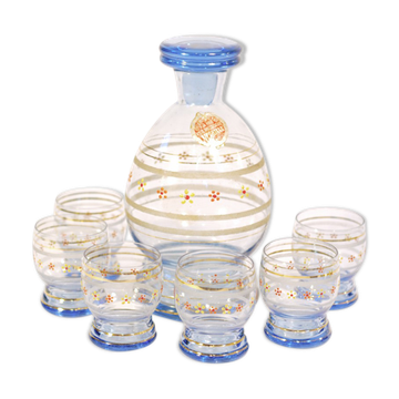 Carafe et 6 verres bleus