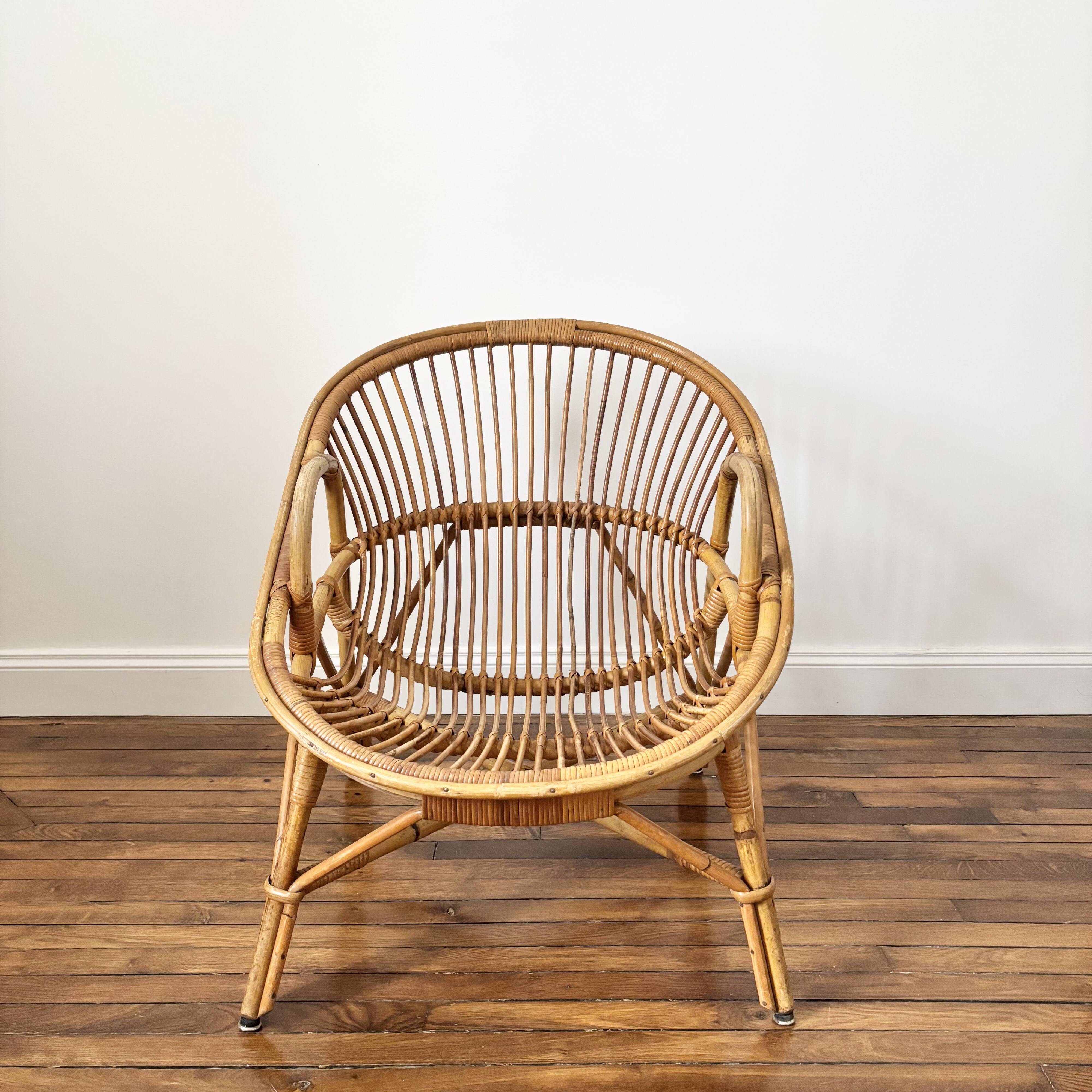 fauteuil en rotin vintage