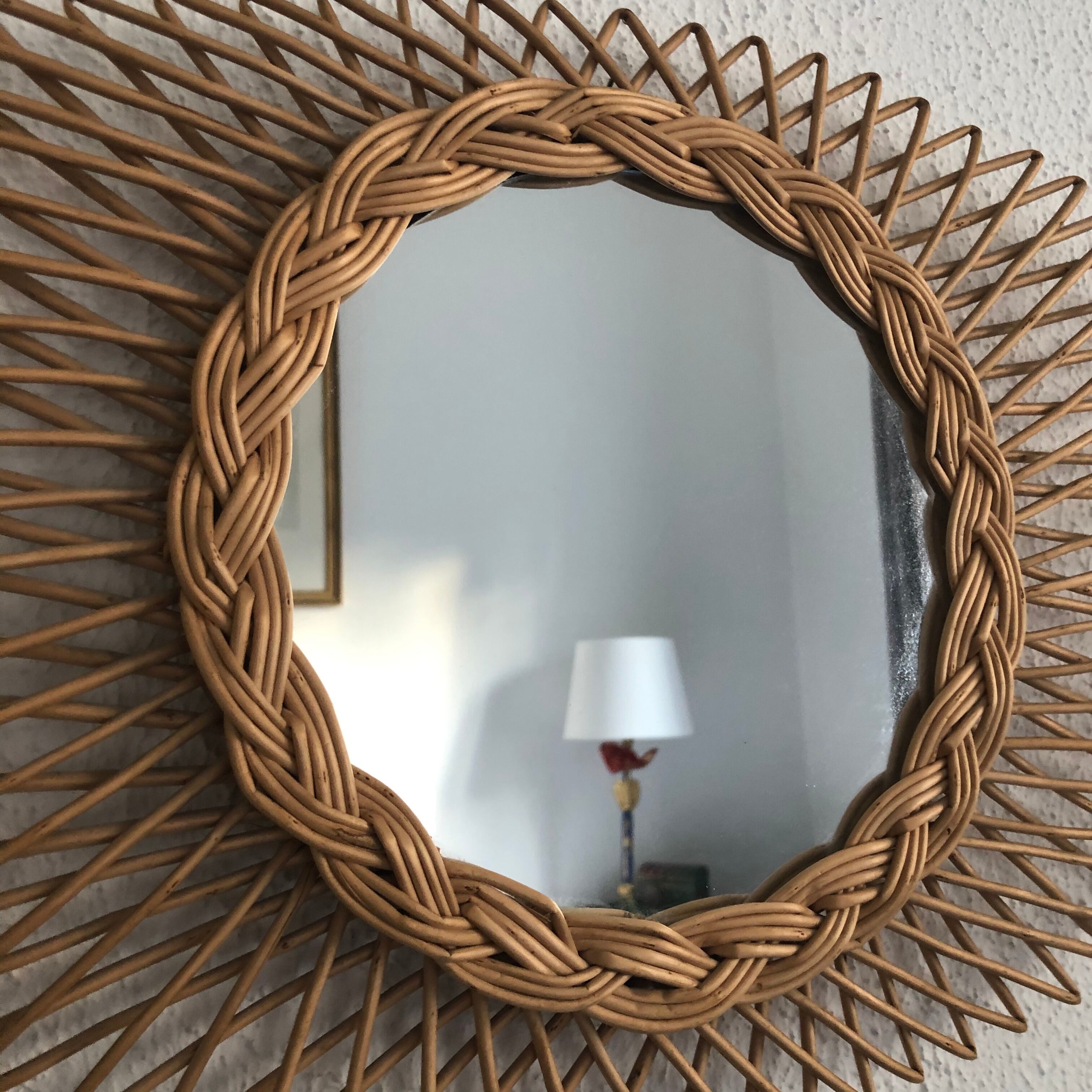 Vintage oval rattan sun mirror 1960 - 52 x 30 cm